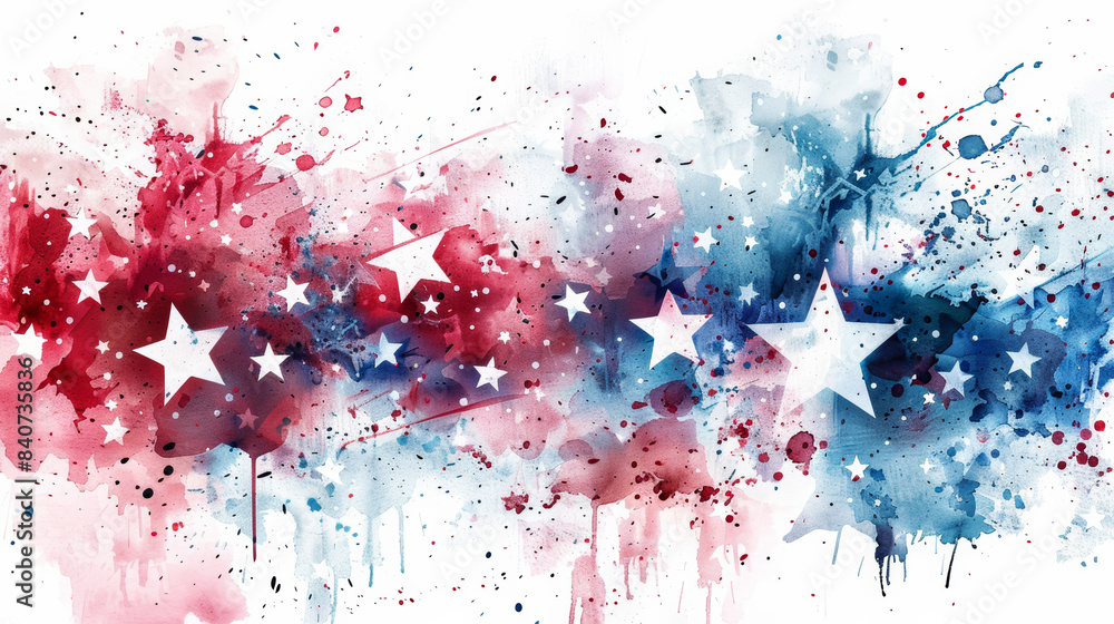 abstract watercolor of USA Independence Day with stars, stripes, and splashes of red, white, and blue abstract watercolor of USA Independence Day with stars, stripes, and splashes of red, white, and blue