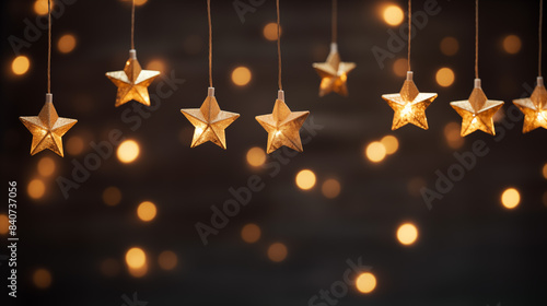 Golden christmas stars. Bokeh background