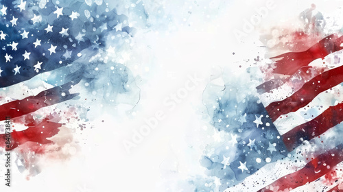 watercolor background with USA flag, stars, and stripes for Independence Day celebration 