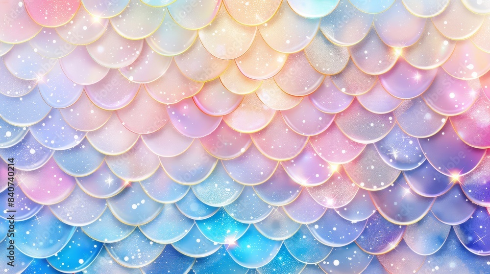 Abstract background with soft prismatic iridescent rainbow gradient colors mermaid scale pattern theme for girl party