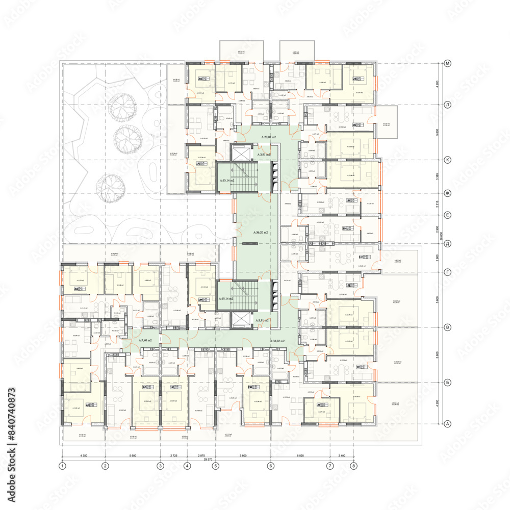 Vector architectural project of a multistory building floor plan
Vector architectural project of a multistory building floor plan