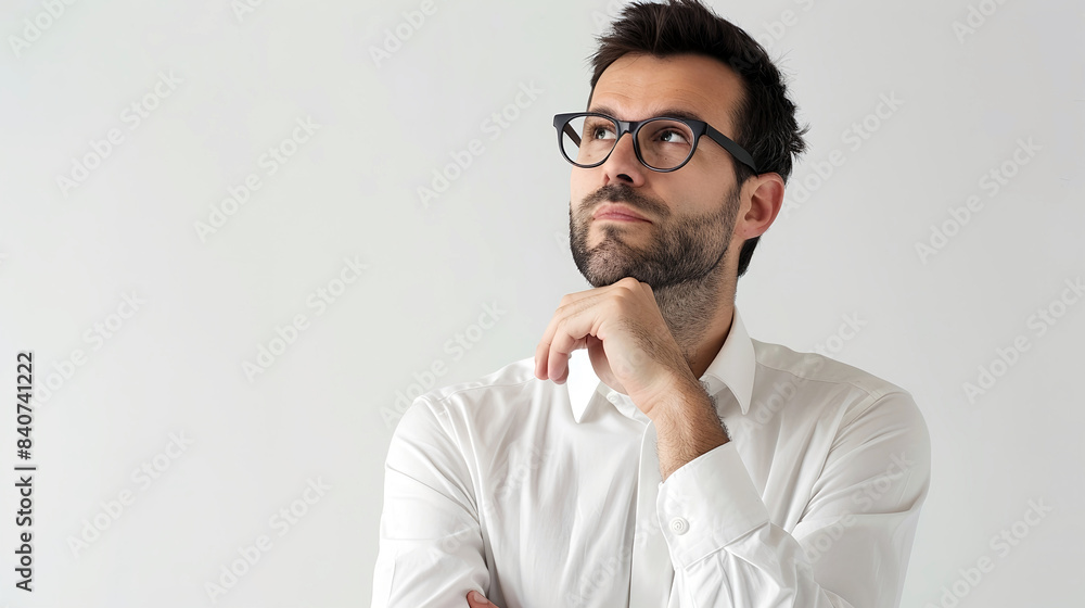 Contractor with orange helmet, pondering ideas on white background. Contractor with orange helmet, pondering ideas on white background.