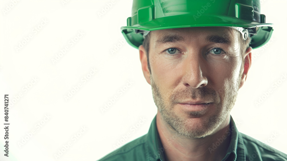Worker looking to camera on white background. Worker looking to camera on white background.