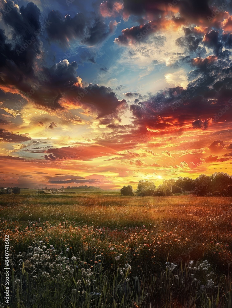 Obraz premium paysage grandiose et sauvage au moment du couchÃ© de soleil hyper realistic 