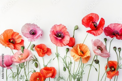 Vibrant and delicate poppies  Artistic Watercolor Poppy Arrangement with vibrant blooms on a clean white canvas