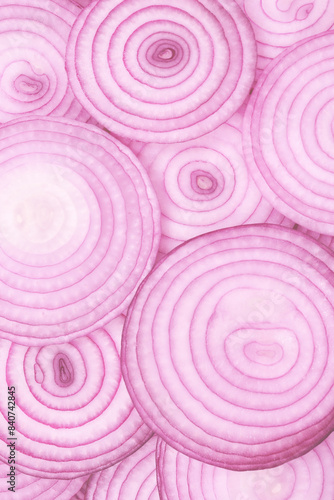 Onion slices as a background. Top view.