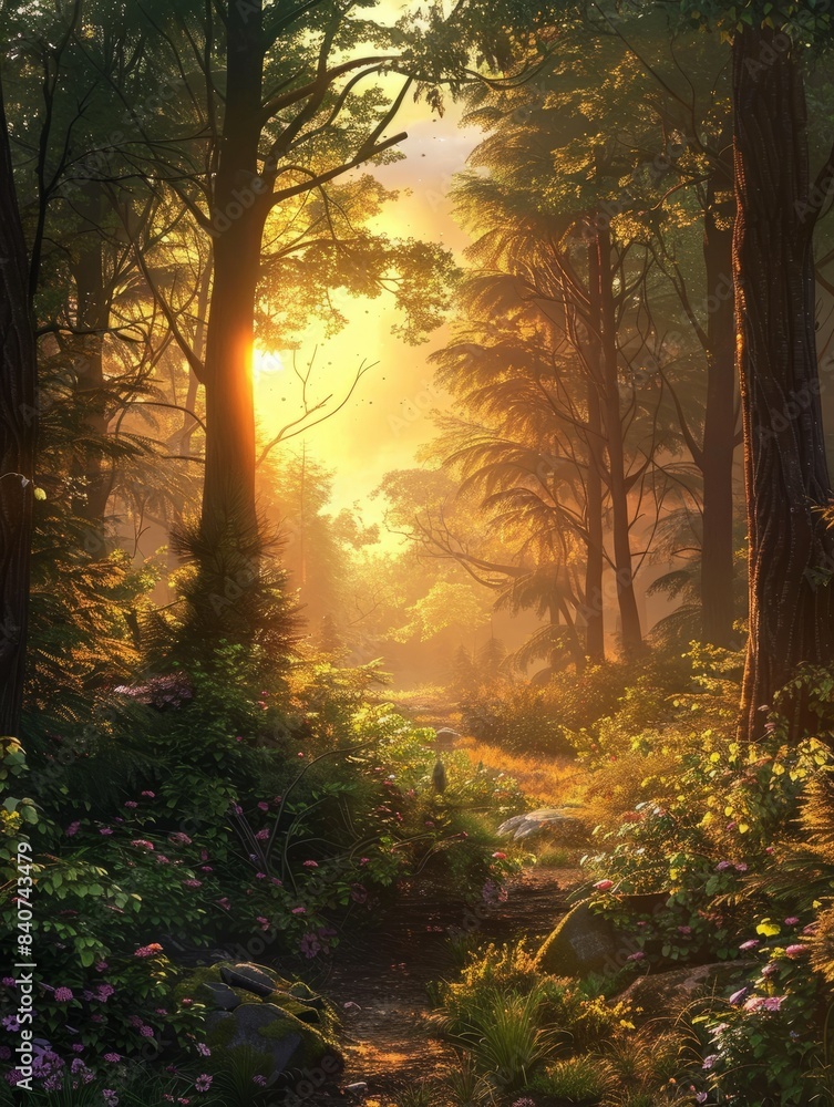 Obraz premium sunrise in the forest hyper realistic