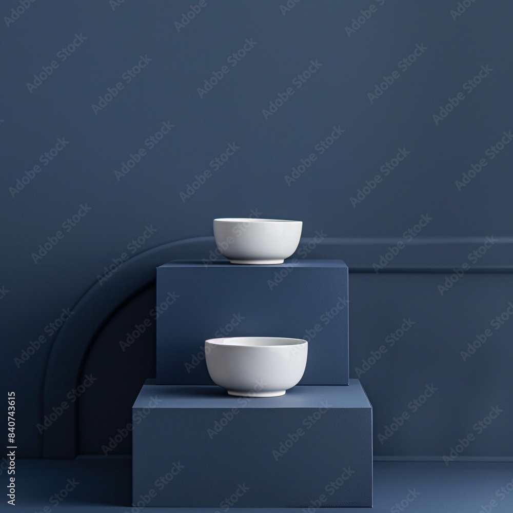 A minimalist product shot featuring a podium at the center of the image, set against a navy blue background for a classic and sophisticated look. A minimalist product shot featuring a podium at the center of the image, set against a navy blue background for a classic and sophisticated look.