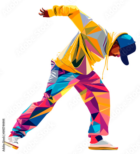 Professional male breaking dancer colorful illustration silhouette over isolated transparent background