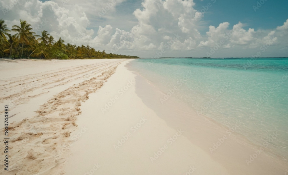 Obraz premium Tropical Island Sand Spit Beautiful Sunny Summer Landscape with White Sand Beach
