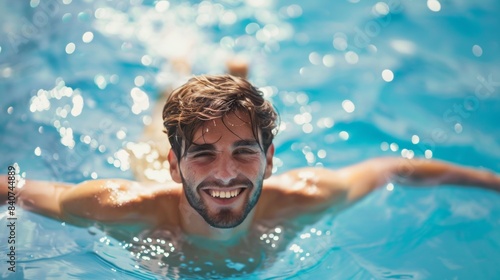 Portrait of a smiling male in water in pool © rabbit75_fot