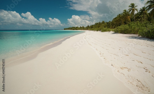 Tropical Island Sand Spit Beautiful Sunny Summer Landscape with White Sand Beach