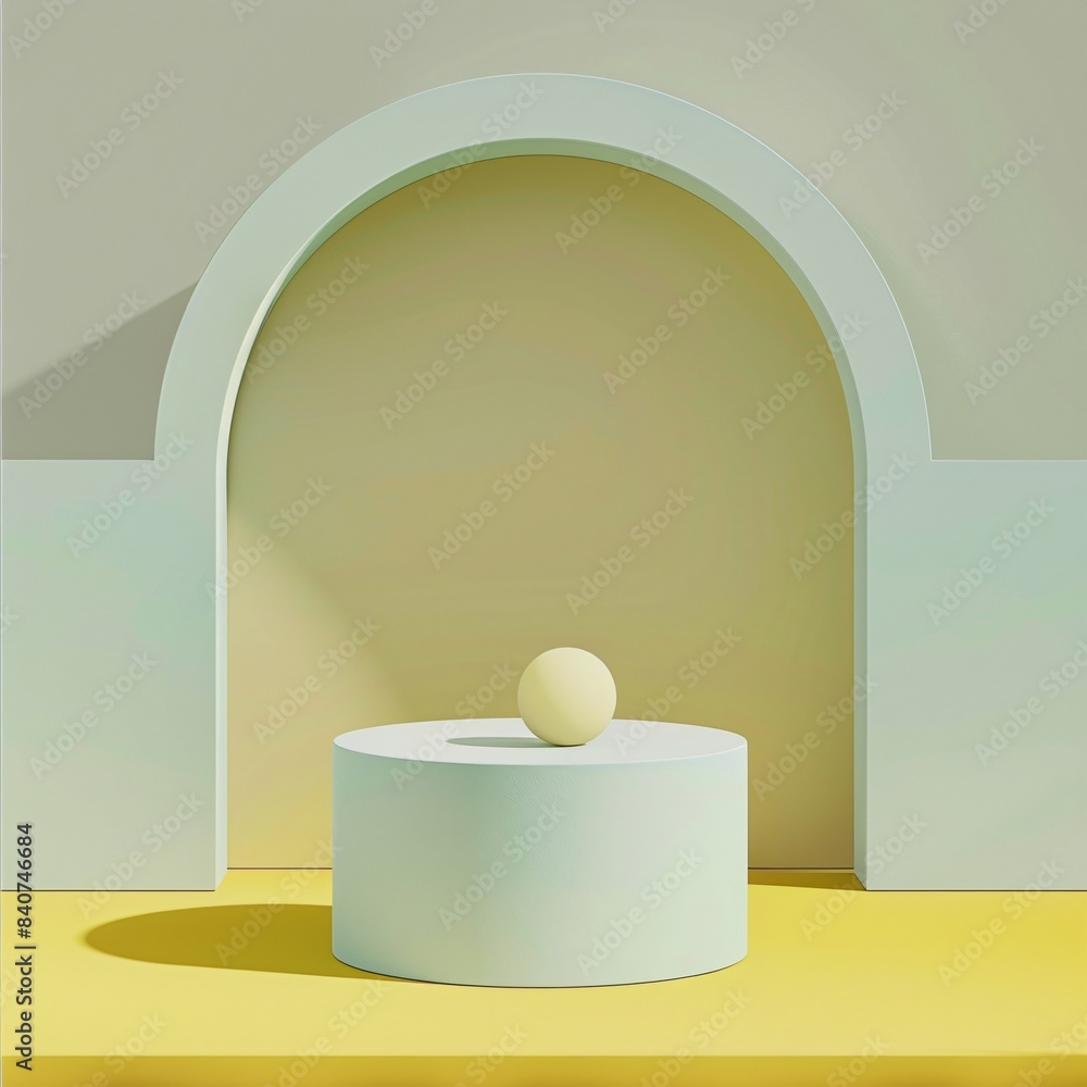A minimalist product shot featuring a podium at the center of the image, set against a pastel yellow background for a cheerful and inviting look. A minimalist product shot featuring a podium at the center of the image, set against a pastel yellow background for a cheerful and inviting look.