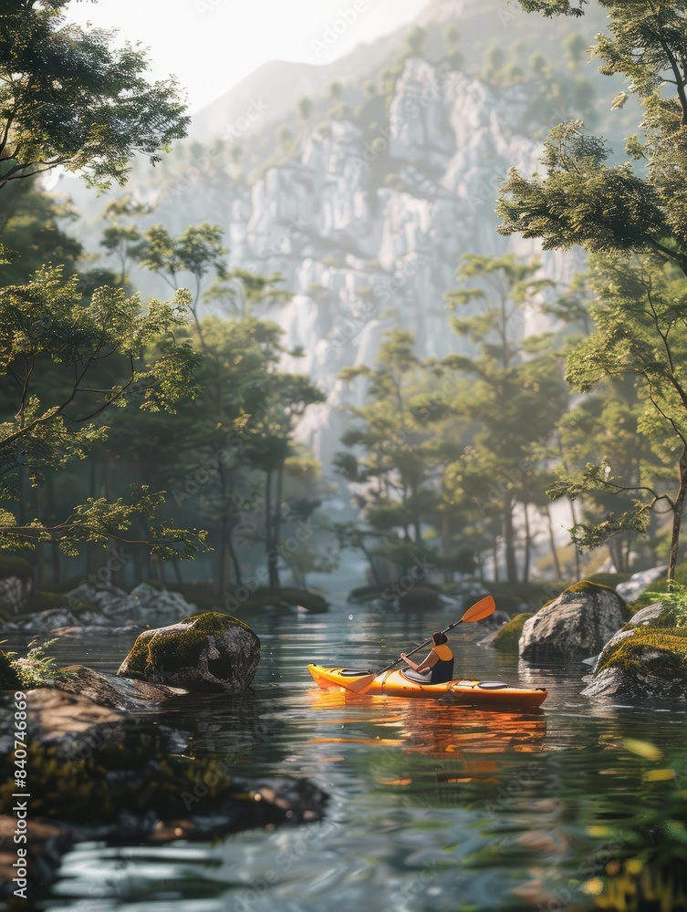 A person enjoying an eco-friendly activity, such as kayaking or hiking, with a focus on the importance of preserving natural habitats. Generative AI hyper realistic A person enjoying an eco-friendly activity, such as kayaking or hiking, with a focus on the importance of preserving natural habitats. Generative AI hyper realistic