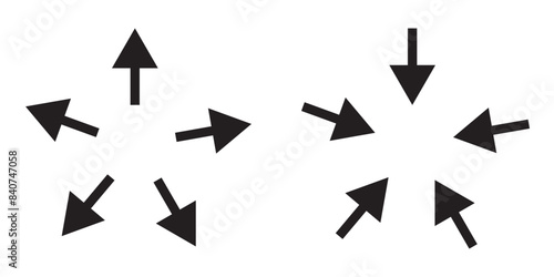  Inward and outward pointing symbols. Concentration and expansion concept. Vector illustration on white background in EPS 10.