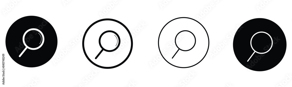 Search icon vector set, magnifying glass icon set, search button vector illustration isolated on white background. Search icon vector set, magnifying glass icon set, search button vector illustration isolated on white background.