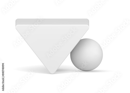 White triangle circle sphere 3d decor element minimalist geometric figure design realistic vector