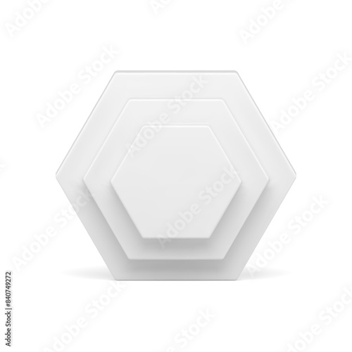White symmetric hexagonal multilevel vertical wall geometric basic foundation 3d element vector