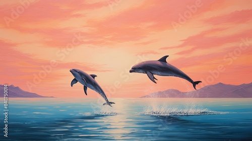 dolphins at sunset © Nadiia_art