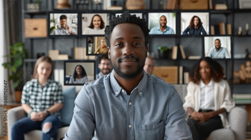 Diverse Remote Team Collaborating in a Virtual Meeting with Engaged Participants and Modern Office Background Diverse Remote Team Collaborating in a Virtual Meeting with Engaged Participants and Modern Office Background