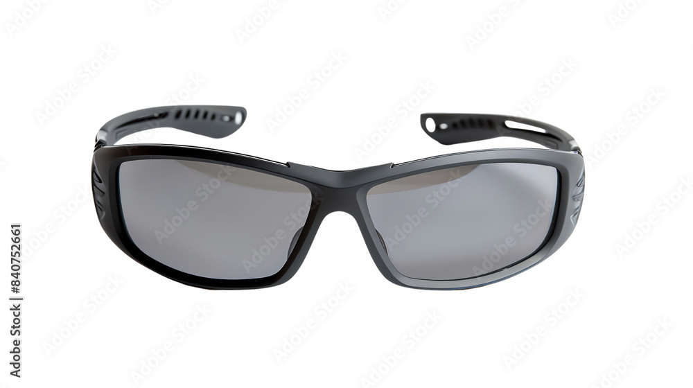 Fototapeta premium Stylish black sports sunglasses with reflective lenses, perfect for outdoor activities and offering UV protection. Modern and durable design.