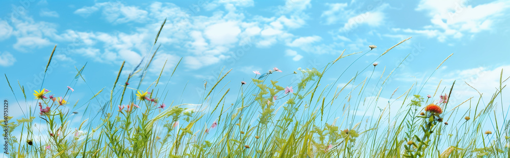 Serene Summer Meadow with Wildflowers and Blue Sky Serene Summer Meadow with Wildflowers and Blue Sky