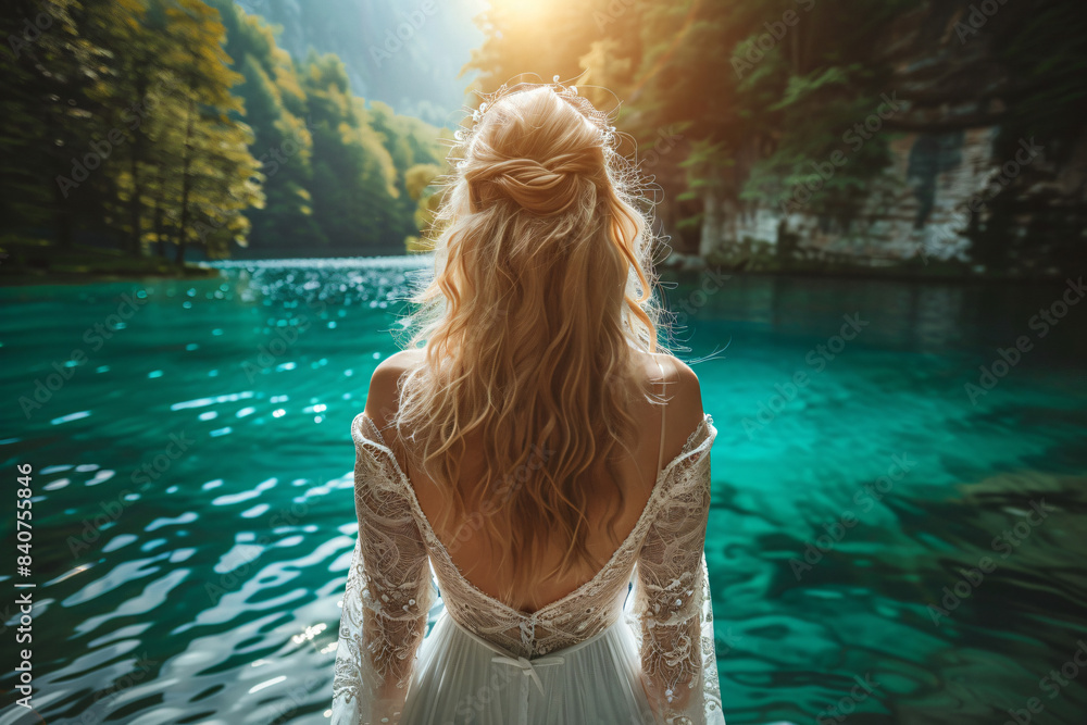 High-Resolution Image of a Blonde European Bride from Behind in Wedding Dress – Sophisticated and Stylish High-Resolution Image of a Blonde European Bride from Behind in Wedding Dress – Sophisticated and Stylish