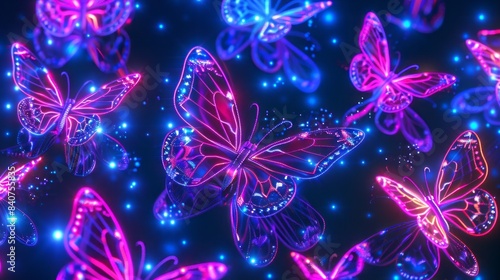 Neon butterfly pattern background  holographic design vector