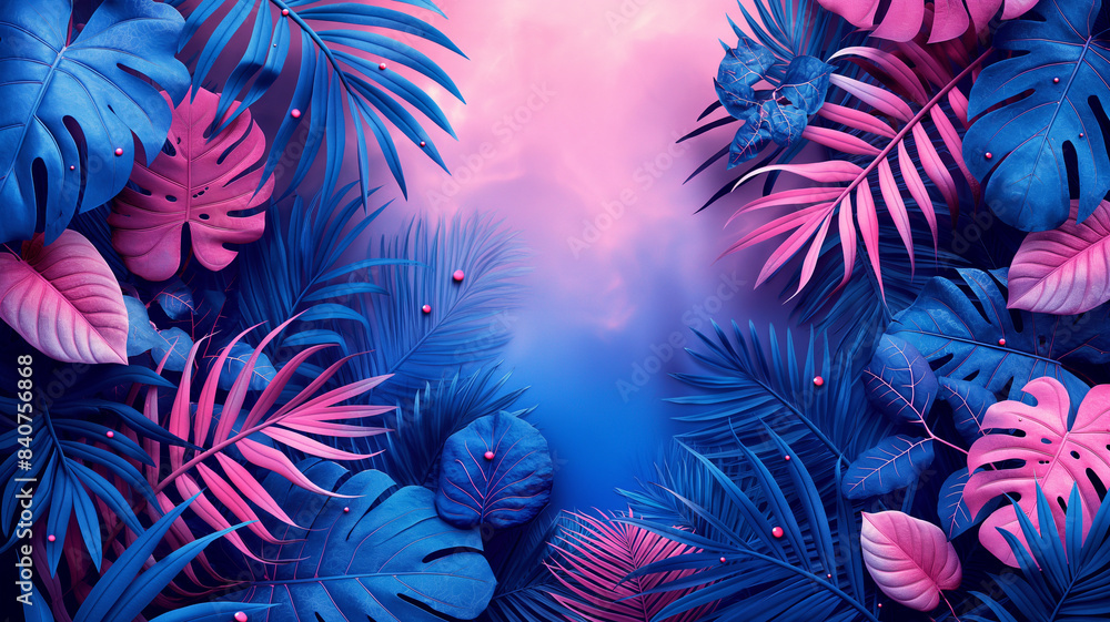 Colorful Abstract Tropical Leaves in Blue, Pink, and Orange, Perfect for Modern Artistic Backgrounds and Creative Designs.. Colorful Abstract Tropical Leaves in Blue, Pink, and Orange, Perfect for Modern Artistic Backgrounds and Creative Designs..