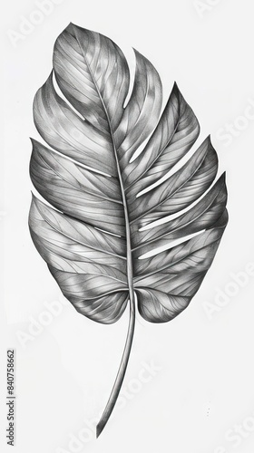 Monstera leaf sketch by hand drawing. Leaf art highly detailed in line art style. Monstera is plant of tropical. Leaf for paint to pattern or wallpaper. AI generated illustration