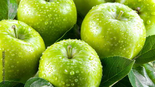 Ripe fresh green apples background. Organic and eco-friendly fruit harvest photo