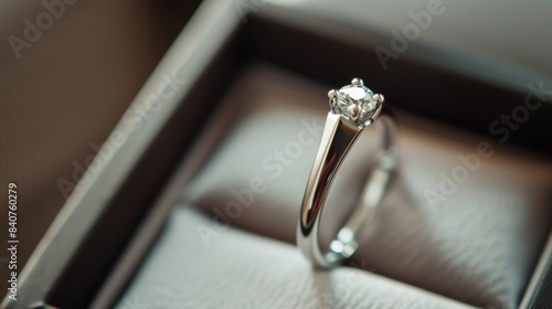 Close-up of a stunning diamond ring in a black box, highlighting its intricate design and elegance.