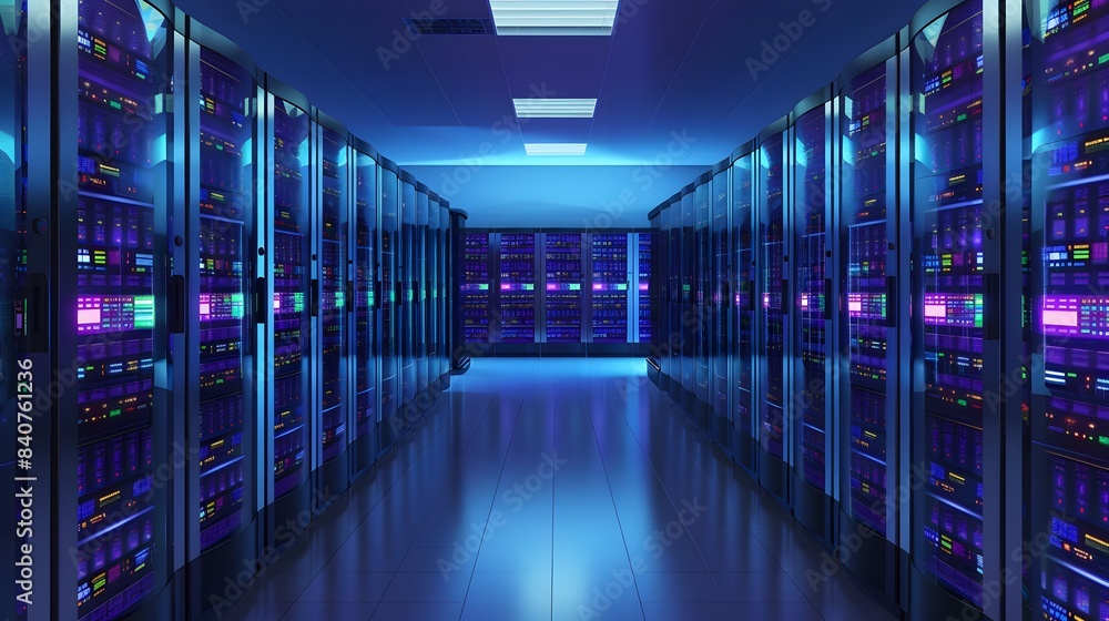 Fototapeta premium Data center with server racks it working server room with supercomputers