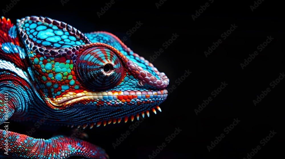 Obraz premium Chameleon on a black background