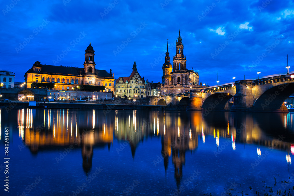 Night panoramic view over the Dresden city skyline Night panoramic view over the Dresden city skyline