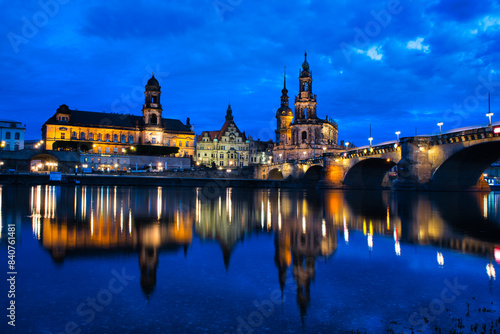 Night panoramic view over the Dresden city skyline
