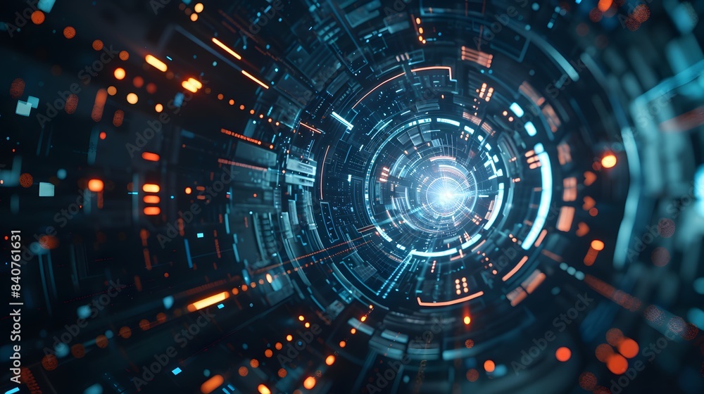 Blue neon light in a futuristic tunnel, symbolizing speed, digital technology, and the journey through a modern space corridor Blue neon light in a futuristic tunnel, symbolizing speed, digital technology, and the journey through a modern space corridor