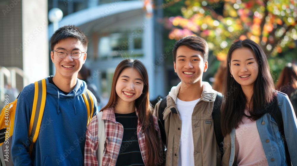 copy space, stockphoto, some asian college students in front of a school building. Back to school theme, friends meeting again after holidays. copy space, stockphoto, some asian college students in front of a school building. Back to school theme, friends meeting again after holidays.