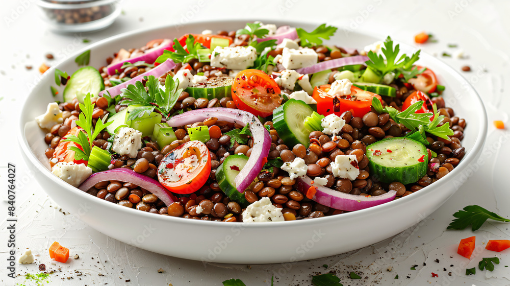 Refreshing Lentil Salad with Tomatoes, Cucumbers, Red Onion, Feta, and Fresh Herbs Refreshing Lentil Salad with Tomatoes, Cucumbers, Red Onion, Feta, and Fresh Herbs