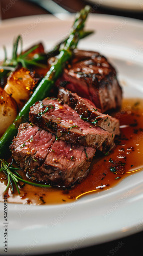 Savoring Succulence: Medium Rare Steak with Asparagus and Potatoes Savoring Succulence: Medium Rare Steak with Asparagus and Potatoes