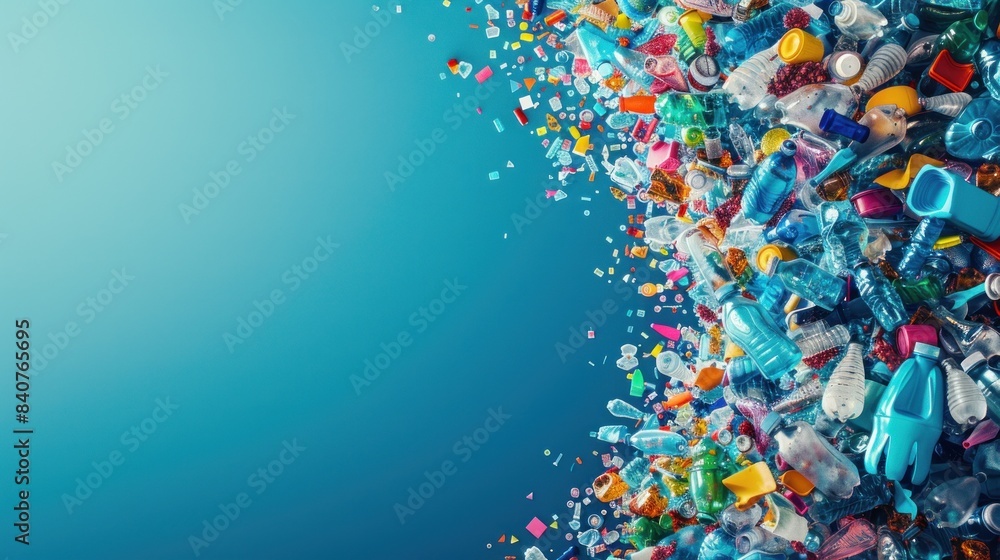 Fototapeta premium Cascade of colorful plastic debris and shadow