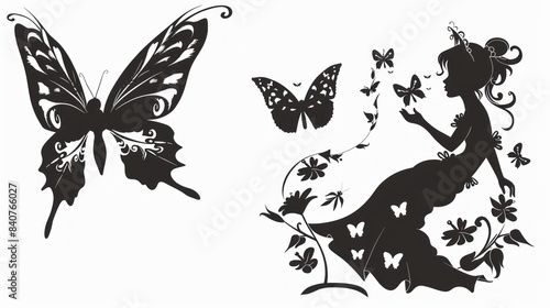 cute fairy and butterfly silhouette. vector