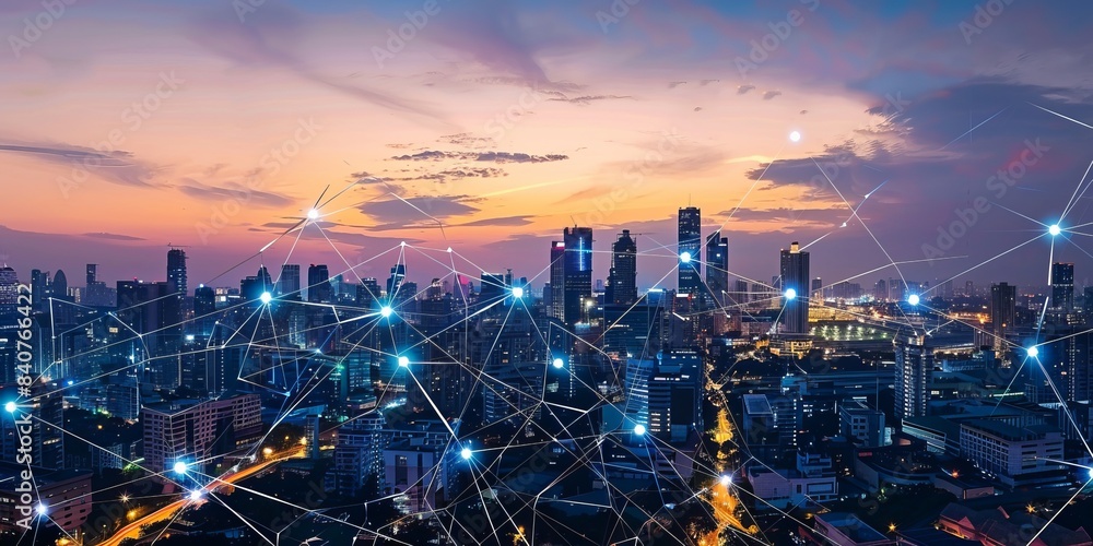 Fototapeta premium Contemporary urban view and interconnected network idea