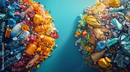 Colorful plastic pollution dividing the Earth photo