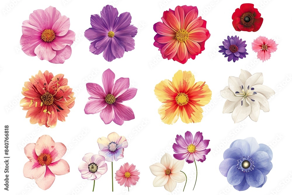 Vibrant assorted blossoms, Vector graphic of a beautiful and diverse collection of flowers in a random arrangement Vibrant assorted blossoms, Vector graphic of a beautiful and diverse collection of flowers in a random arrangement