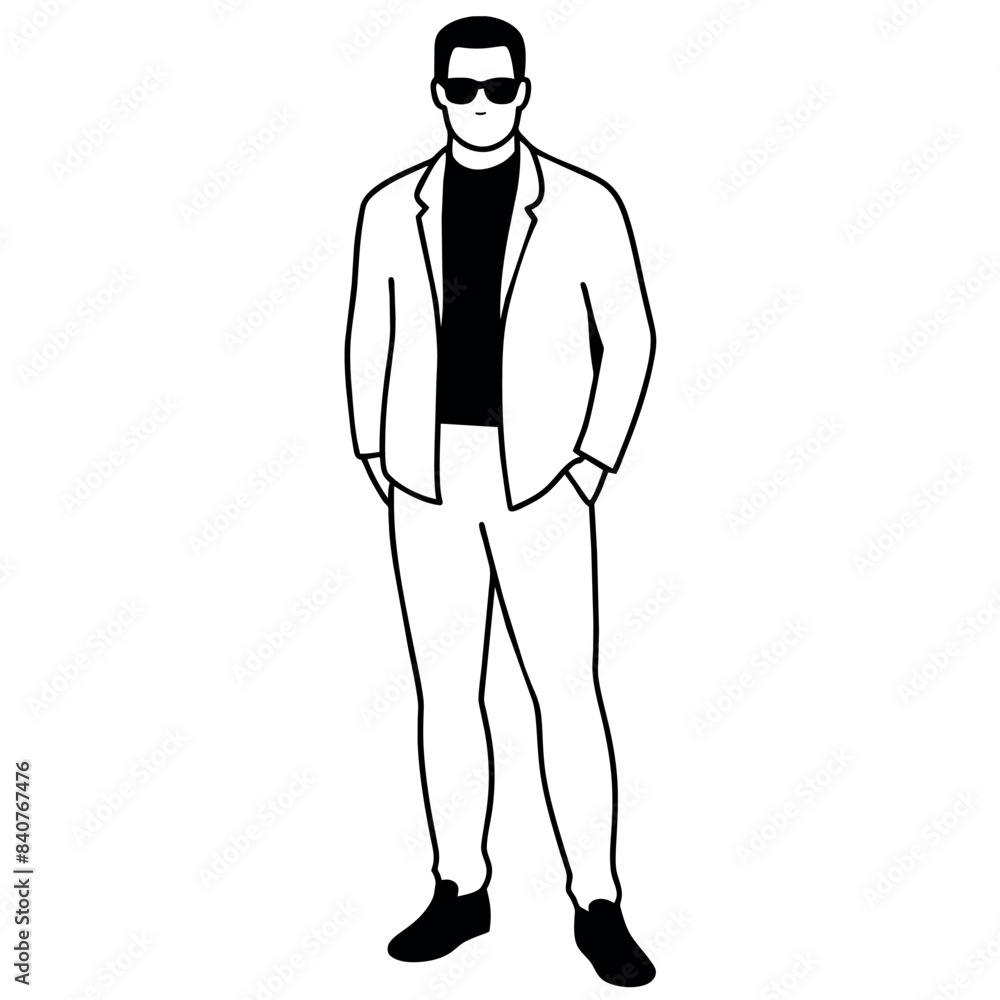 A business man stand with sun glass vector silhouette, isolated white background A business man stand with sun glass vector silhouette, isolated white background