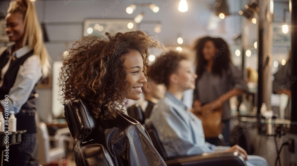 custom made wallpaper toronto digitalDiverse Clientele in a Vibrant Hair Salon Showcasing Expert Hairstyling Skills and Versatile Hairstyles