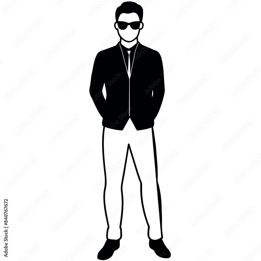 A business man stand with sun glass vector silhouette, isolated white background A business man stand with sun glass vector silhouette, isolated white background