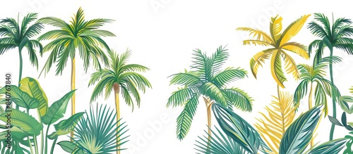 Seamless Border Hand Drawn Black and White Lithography Illustration Retro Style Design. Tropical wallapaper. AI generated illustration