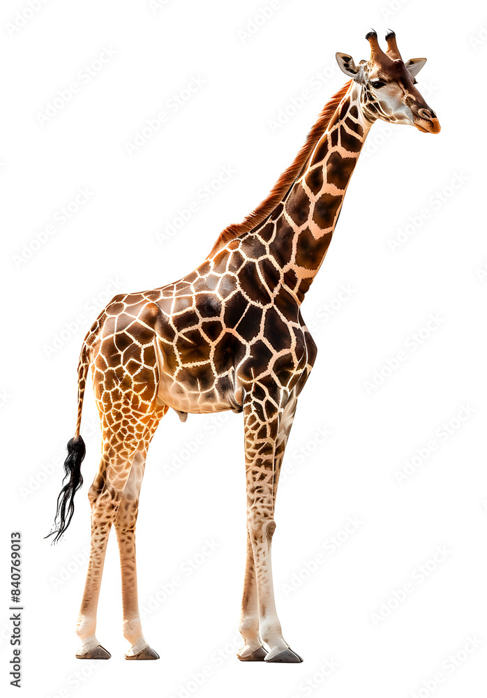 Giraffe isolated on transparent background, wild life concept, realistic illustration, generative ai Giraffe isolated on transparent background, wild life concept, realistic illustration, generative ai